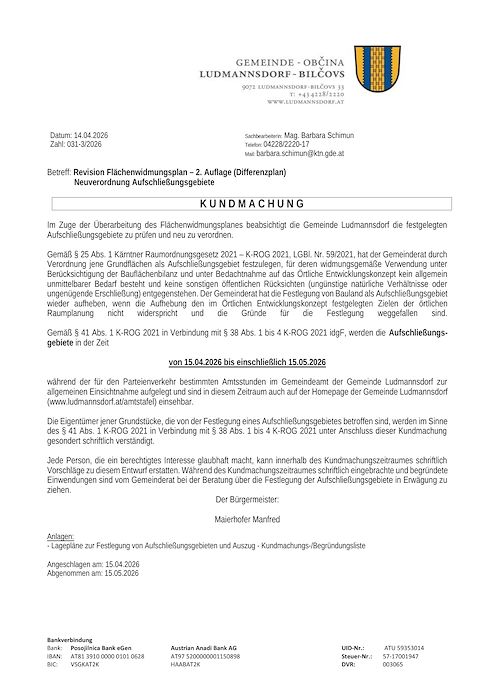 Revision Flächenwidmungsplan – 2. Auflage (Differenzplan) - Neuverordnung Aufschließungsg