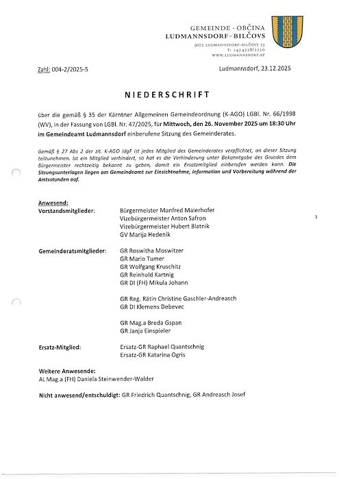 Niederschrift 26.11.2025