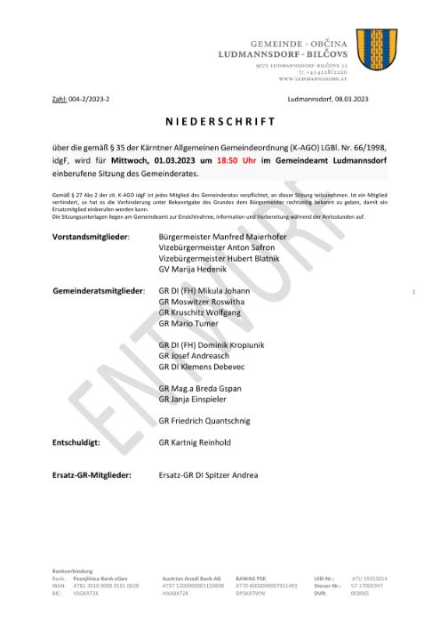 Auszug Niederschrift 01.03.2023