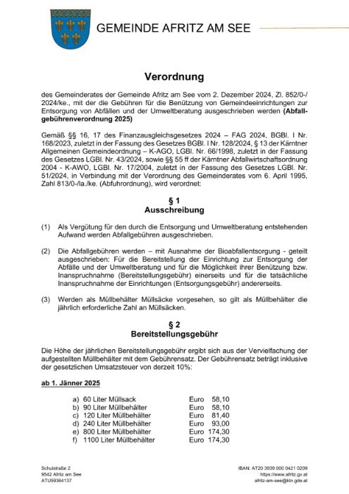 Abfallgebührenverordnung 2025-2027