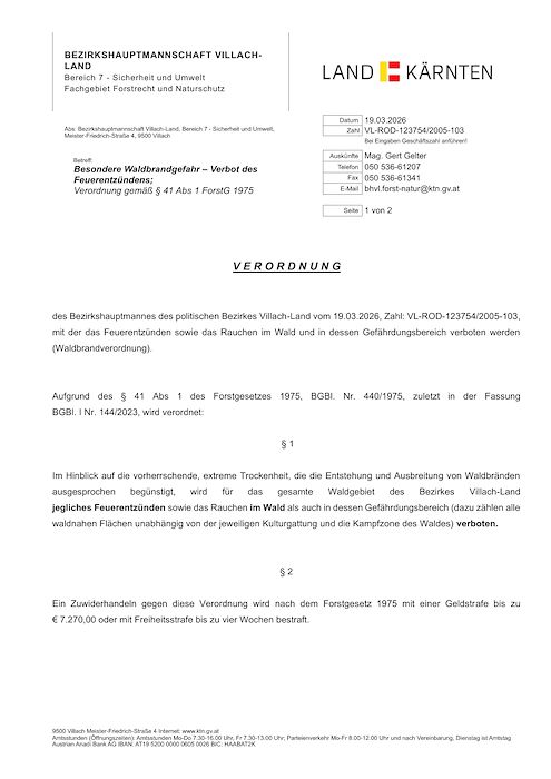 Besondere Waldbrandgefahr – Verbot des Feuerentzündens