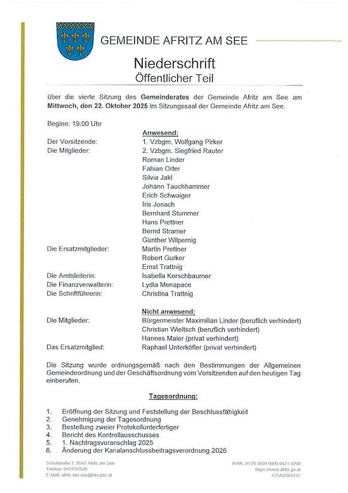 Niederschrift Gemeinderatssitzung 22.10.2025