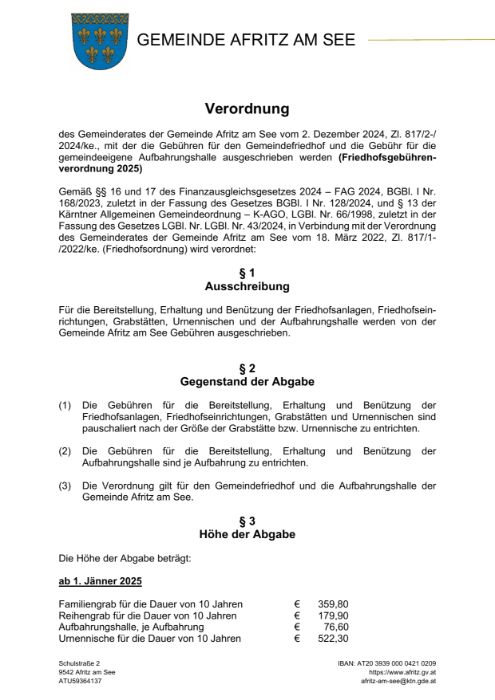 Friedhofsgebührenverordnung 2025-2027