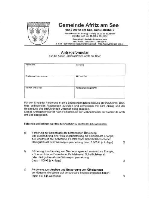Antragsformular für die Aktion