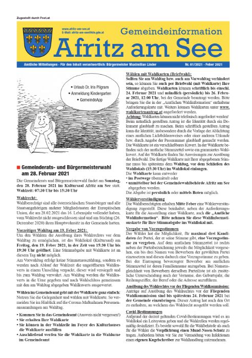 Gemeindeinformationsblatt Feber 2021