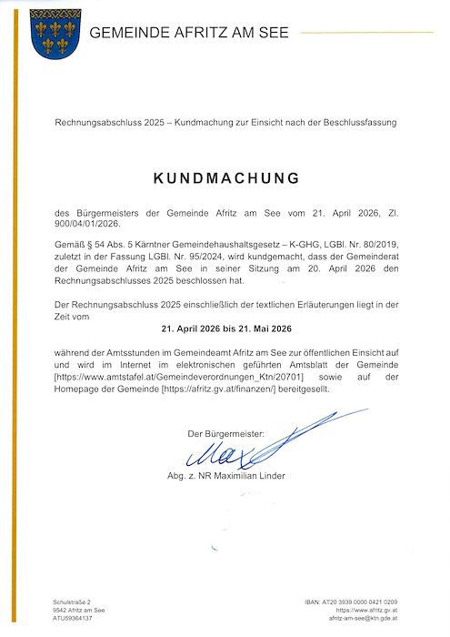 Kundmachung - Rechnungsabschluss 2025