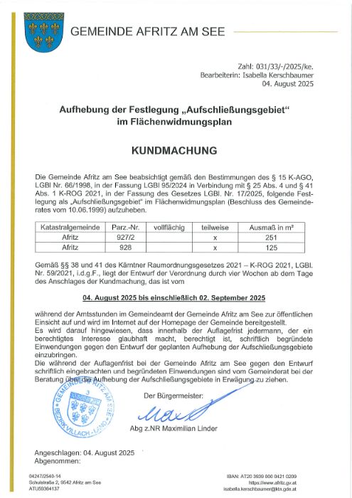 Kundmachung - Festlegung