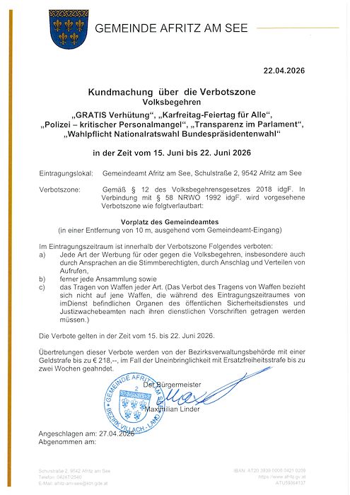 Kundmachung - Verbotszone