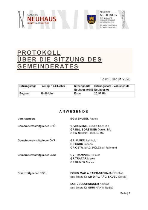 Protokoll Gemeinderat 01/2026