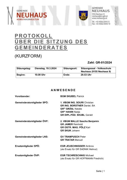 Protokoll Gemeinderat 01/2024