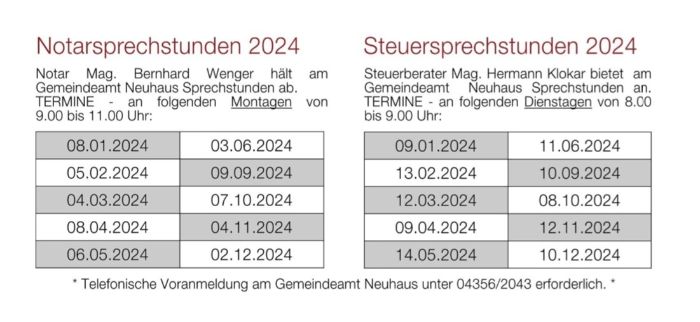 Steuer- und Notarsprechstunden 2024