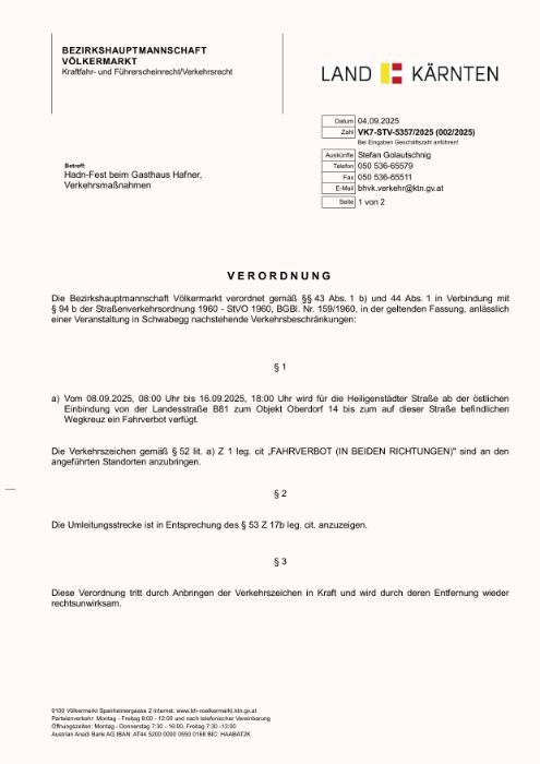 Verordnung der Bezirkshauptmannschaft Völkermarkt vom 04.09.2025, Zl. VK7-STV-5357/2025, 
