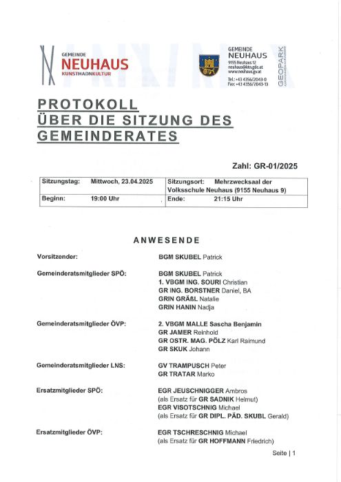 Protokoll Gemeinderat 01/2025