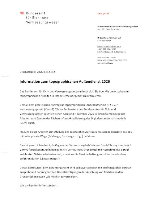 Information des Bundesamt für Eich- und Vermessungswesen vom 18.03.2026 | GZ: 2026-0.242.742