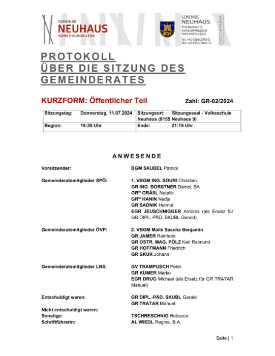 Protokoll Gemeinderat 02/2024