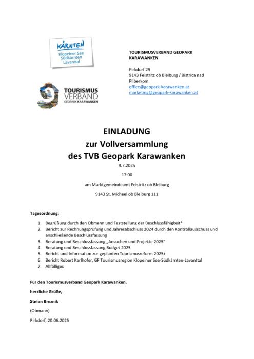 Vollversammlung des TVB Geopark Karawanken | 9. Juli 2025
