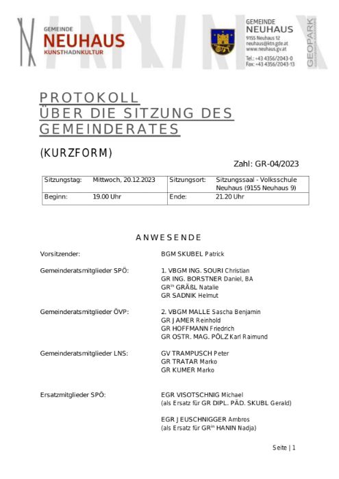 Protokoll Gemeinderat 04/2023