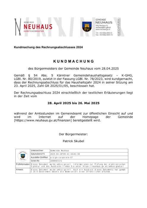 Rechnungsabschluss 2024