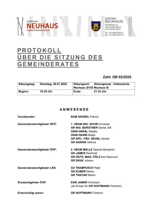 Protokoll Gemeinderat 02/2025