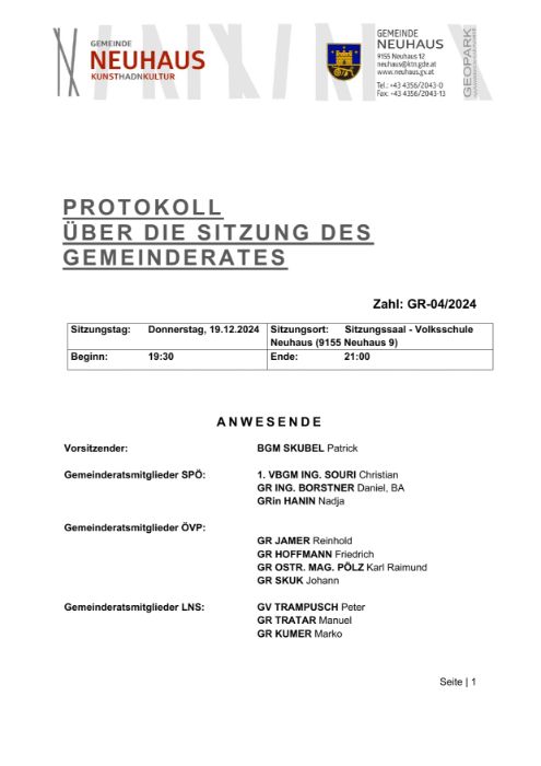 Protokoll Gemeinderat 04/2024