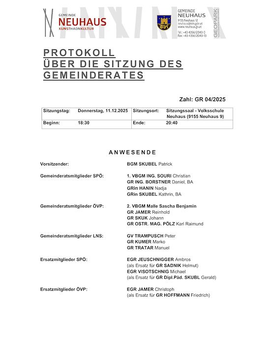 Protokoll Gemeinderat 04/2025